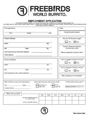 Birds Job Application  Form