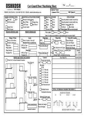 Door Machining Sheet  Form