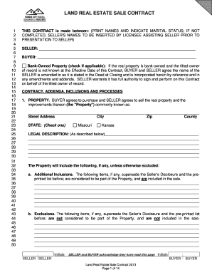 LAND REAL ESTATE SALE CONTRACT KCRAR  Form