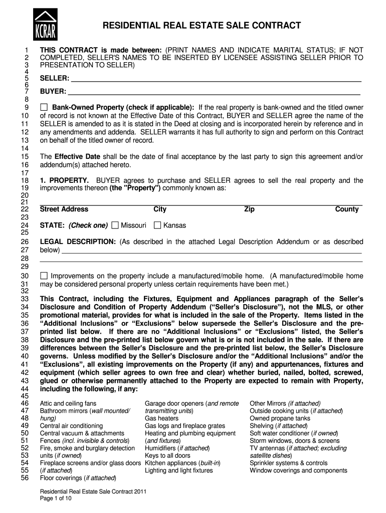 RESIDENTIAL REAL ESTATE SALE CONTRACT KCRAR  Form