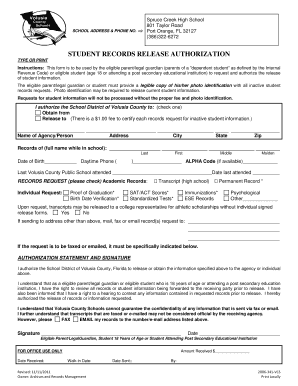 Spruce Creek High School Transcripts  Form