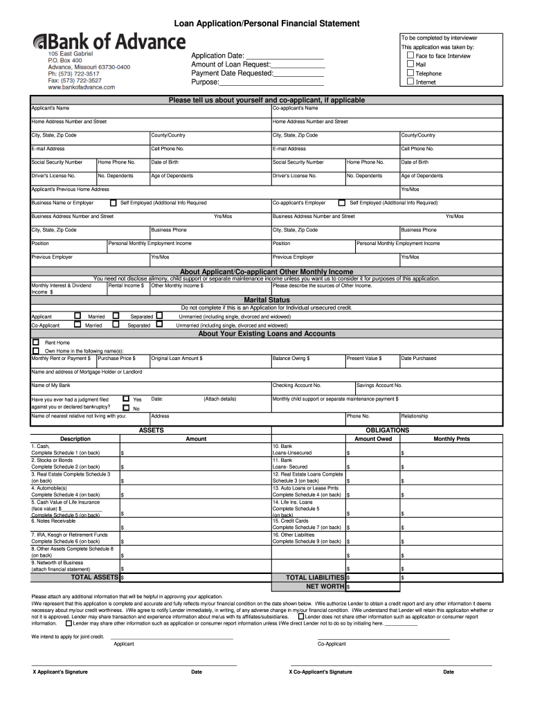 Bank Application Form PDF