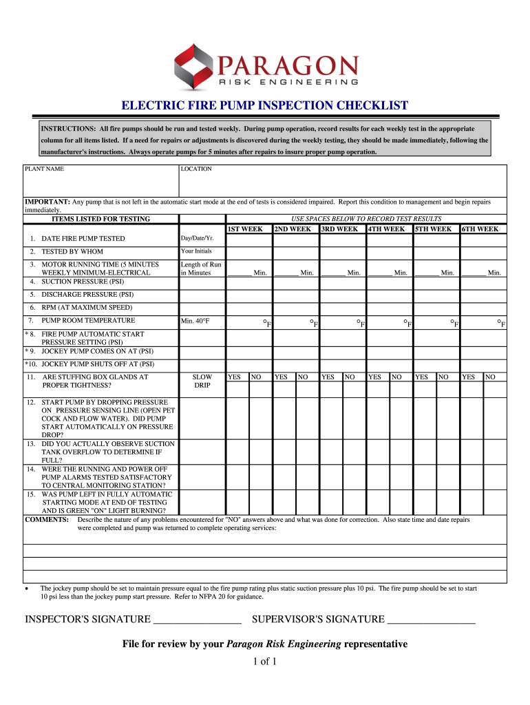 Pump Checklist Format
