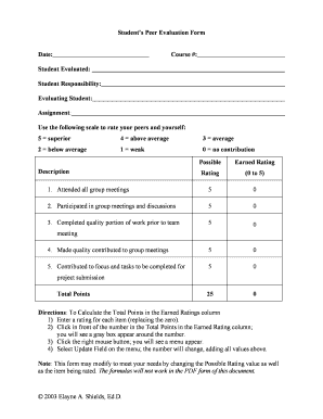 Student Peer Review Template PDF  Form