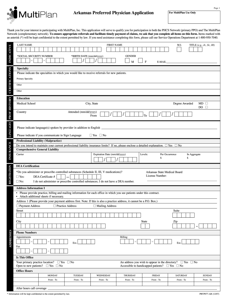 Multiplan Provider Enrollment  Form