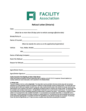 Facility Refusal Letter  Form