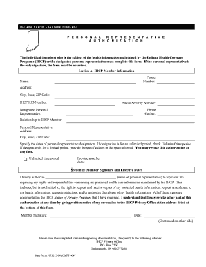 IHCP Personal Representative Authorization Form Indiana Medicaid