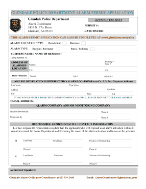 Glendale Police Department Alarm Permit Application Bulwark Alarm  Form