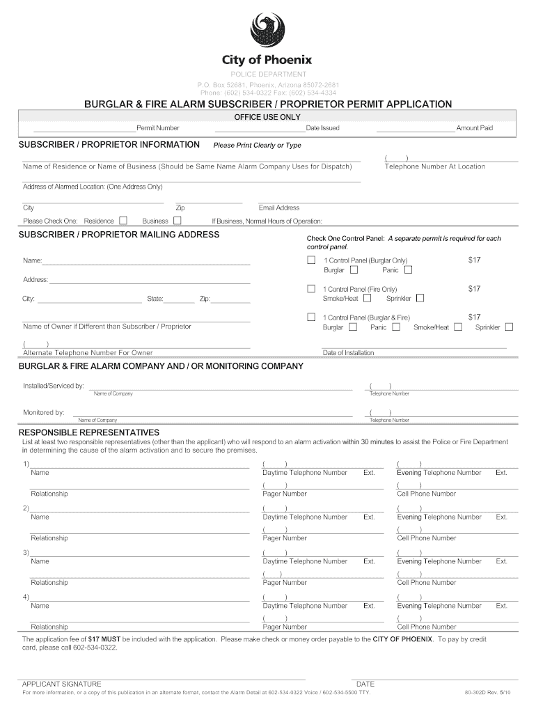  City of Phoenix Alarm Permit Renewal Form 2010