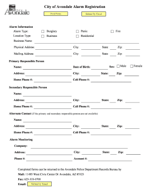 City of Avondale Alarm Registration Alarmtek  Form