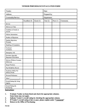F0190 Vendor Performance Evaluation Form