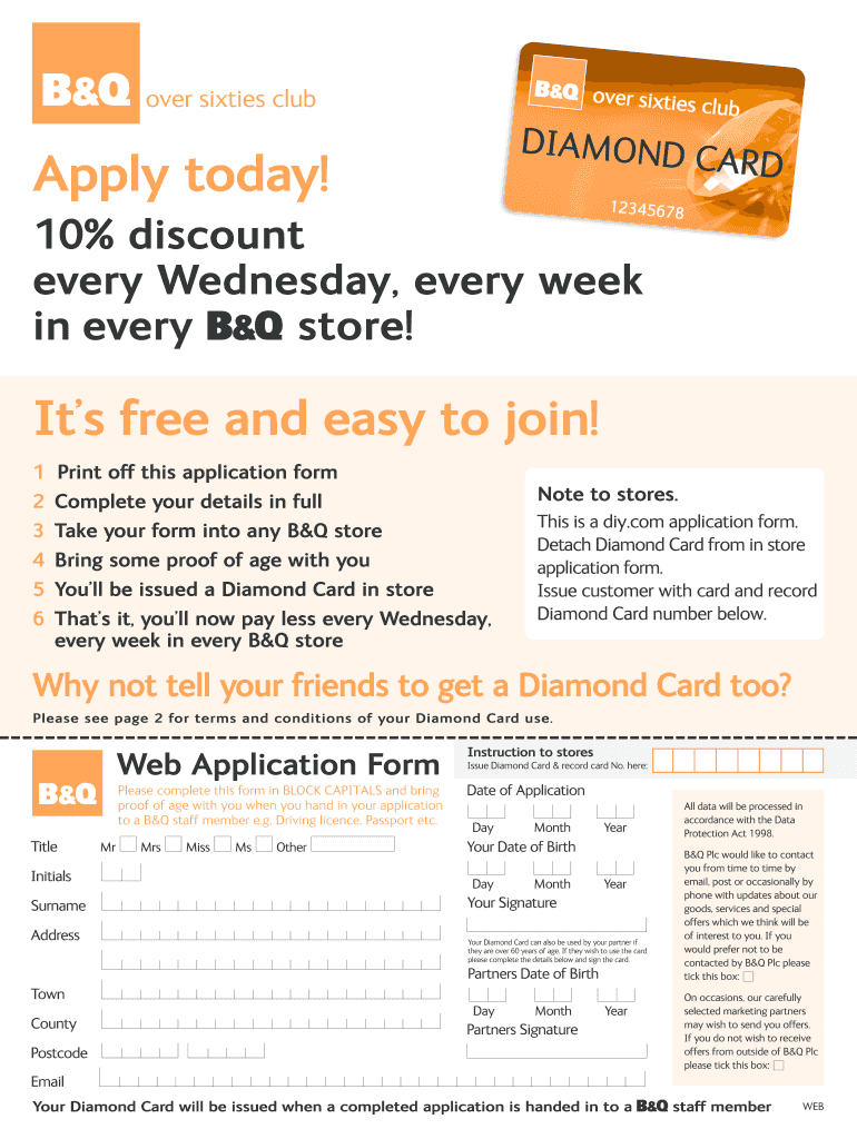 B and Q Diamond Card  Form