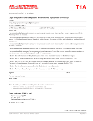T1a Legal and Professional Obligations Declaration  Form