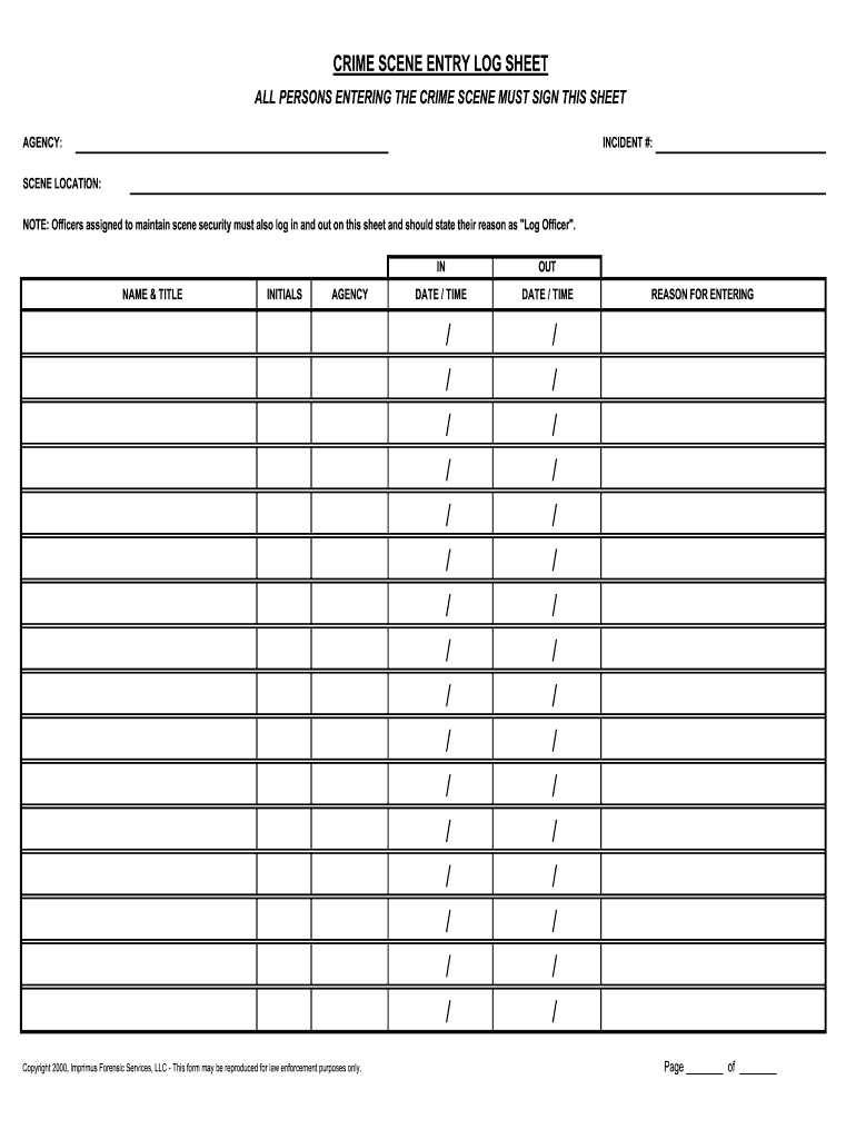 Crime Scene Log Template  Form