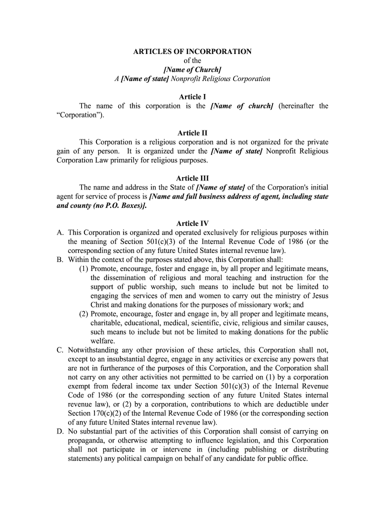 Icoc Articles of Incorporation Template 1997doc  Form