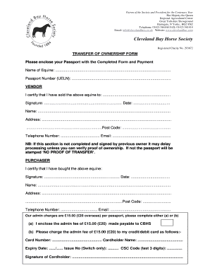 Horse Transfer of Ownership Form