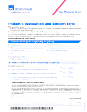 Patient&amp;#39;s Declaration and Consent Form AXA PPP Healthcare