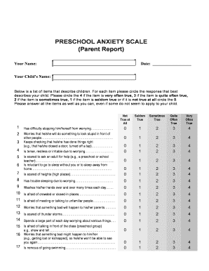 Preschool Anxiety Scale Scoring Form