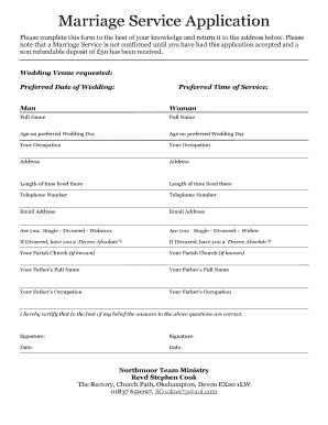 Application for Church Wedding  Form