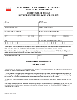 Washington Dc Resale Certificate  Form