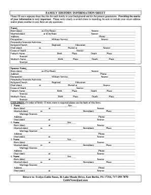 Family Information Sheet