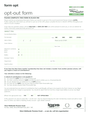 West Midlands Pension Fund Opt Out Form