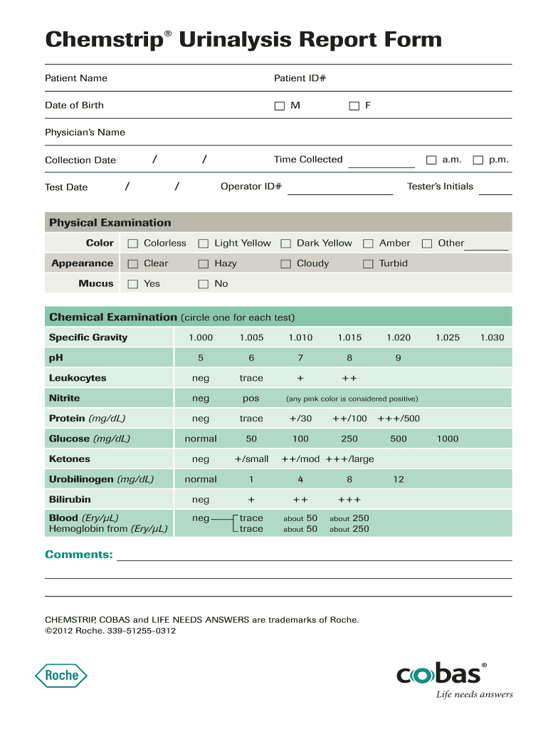 Chemstrip Urinalysis Report Form