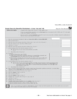 Taxable Social Security Worksheet  Form