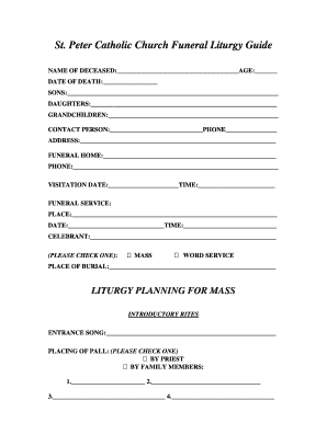 St Peter Catholic Church Funeral Liturgy Guide  Form