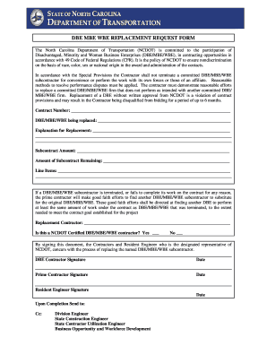 DBE WBE MBE REPLACEMENT REQUEST FORM Connect NCDOT