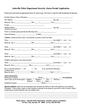 Asheville Police Department Security Alarm Permit Application Ashevillenc  Form
