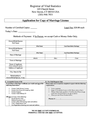 Connecticut Marriage Certificate  Form