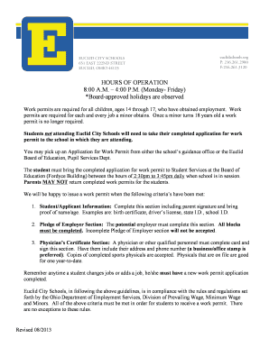 Euclid City Schools Work Permit Form