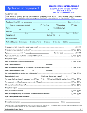 Gallipolis City Schools Employment  Form