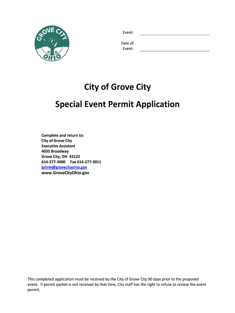 City of Grove City Special Event Permit Application Grove City, Ohio  Form
