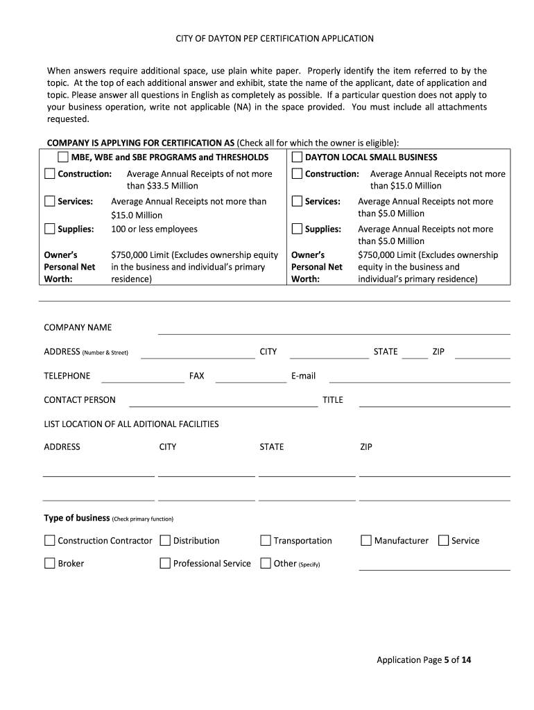 City of Dayton Pep  Form