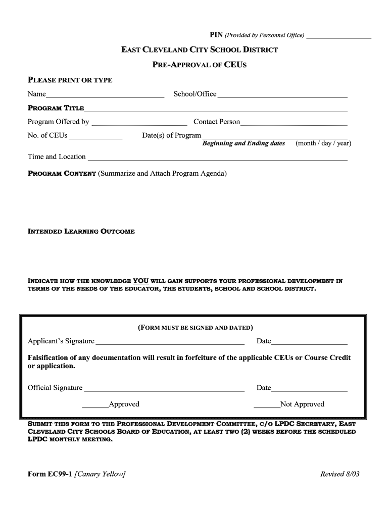  LPDC Forms East Cleveland City Schools 2003-2024