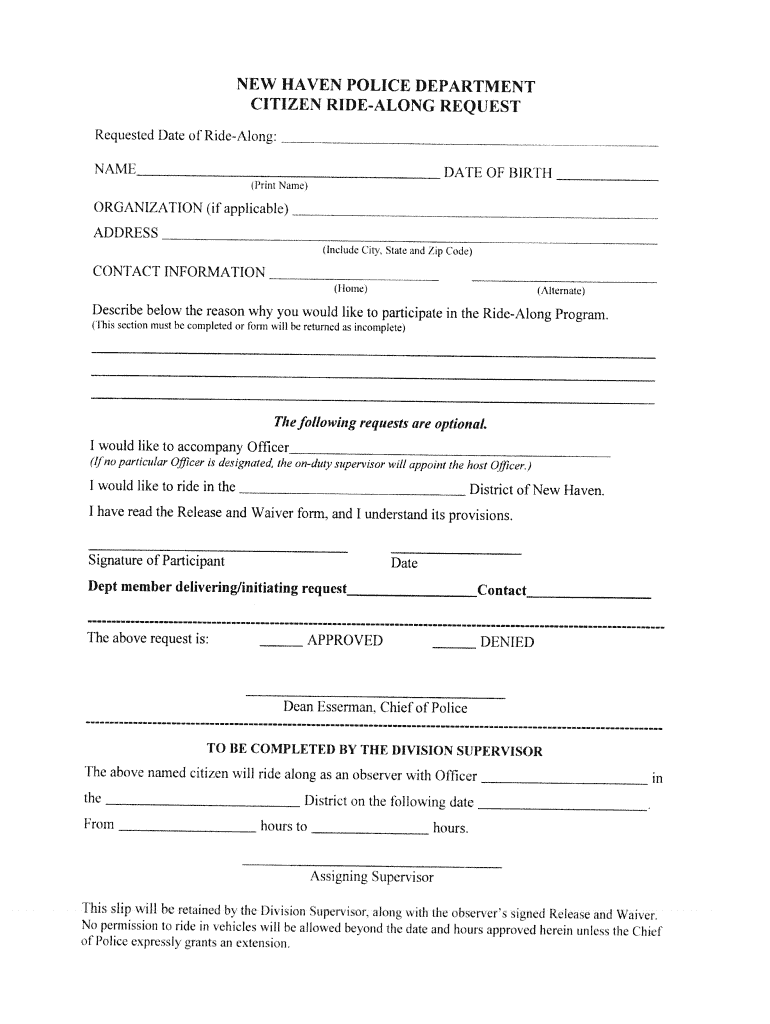 Police Ride along  Form