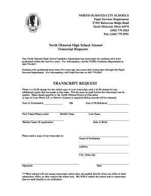 Transcript Request Form North Olmsted City Schools
