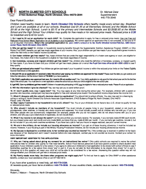 And Reduced Lunch Form North Olmsted City Schools