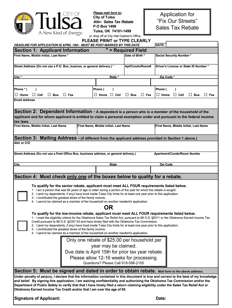 Tulsa Sales Tax Rebate Form