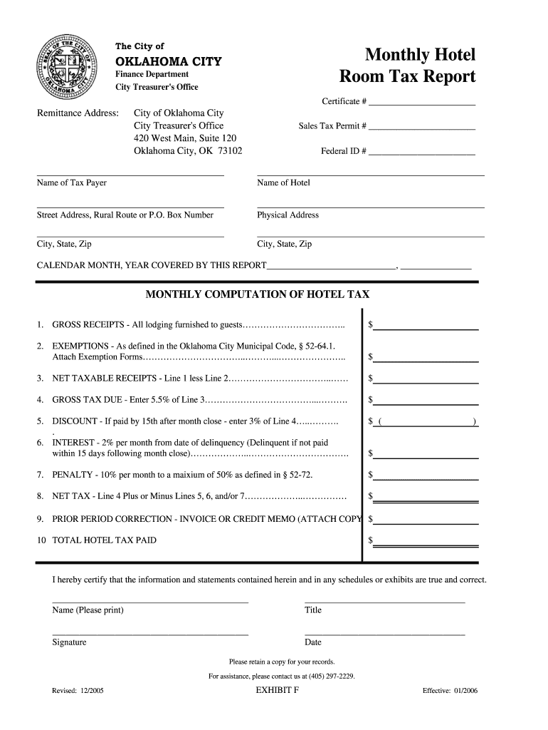  Monthly Hotel Room Tax Report  City of Oklahoma City  Okc 2005