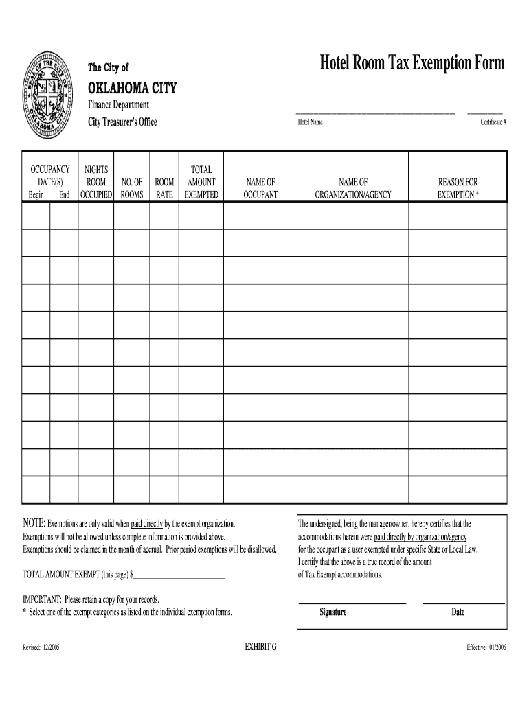  Oklahoma Hotel Tax Exempt Form 2005