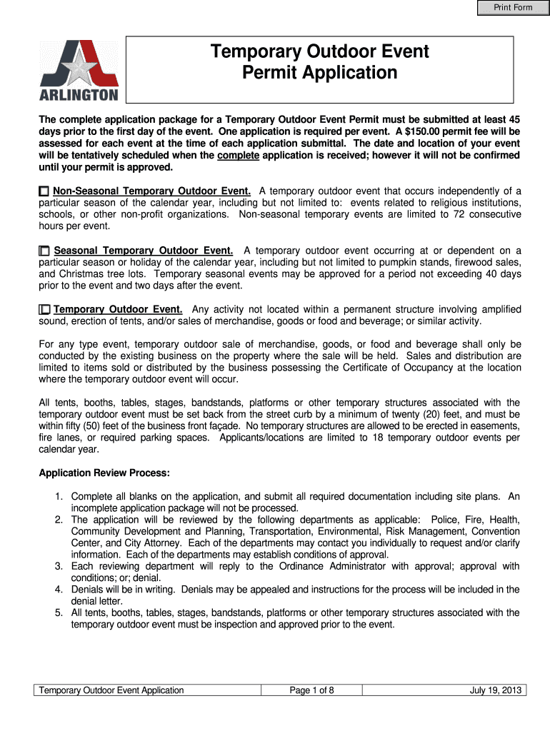  Temporary Outdoor Event Permit Application  City of Arlington  Arlingtontx 2013
