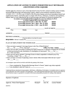  Bartender Application Form 2013-2024
