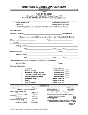 Business License Application Form City of Yachats