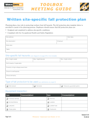 Written Site Specific Fall Protection Toolbox Meeting Guide  Form