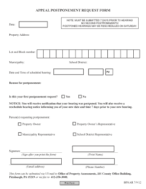 APPEAL POSTPONEMENT REQUEST FORM Allegheny County Alleghenycounty