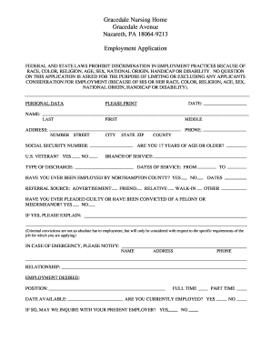 Gracedale Nursing Home Job  Form
