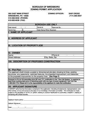Birdsboro Borough Permit Application  Form